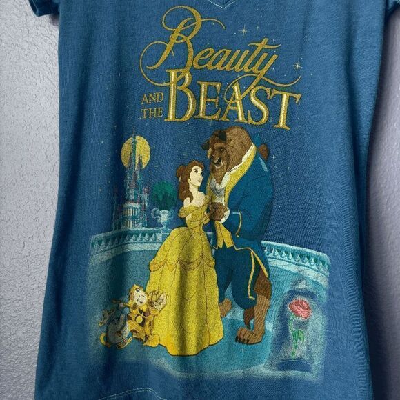 Disney Beauty & the Beast V Neck T-shirt Short Sleeve Graphic Tee Small WDW Park - Picture 2 of 5